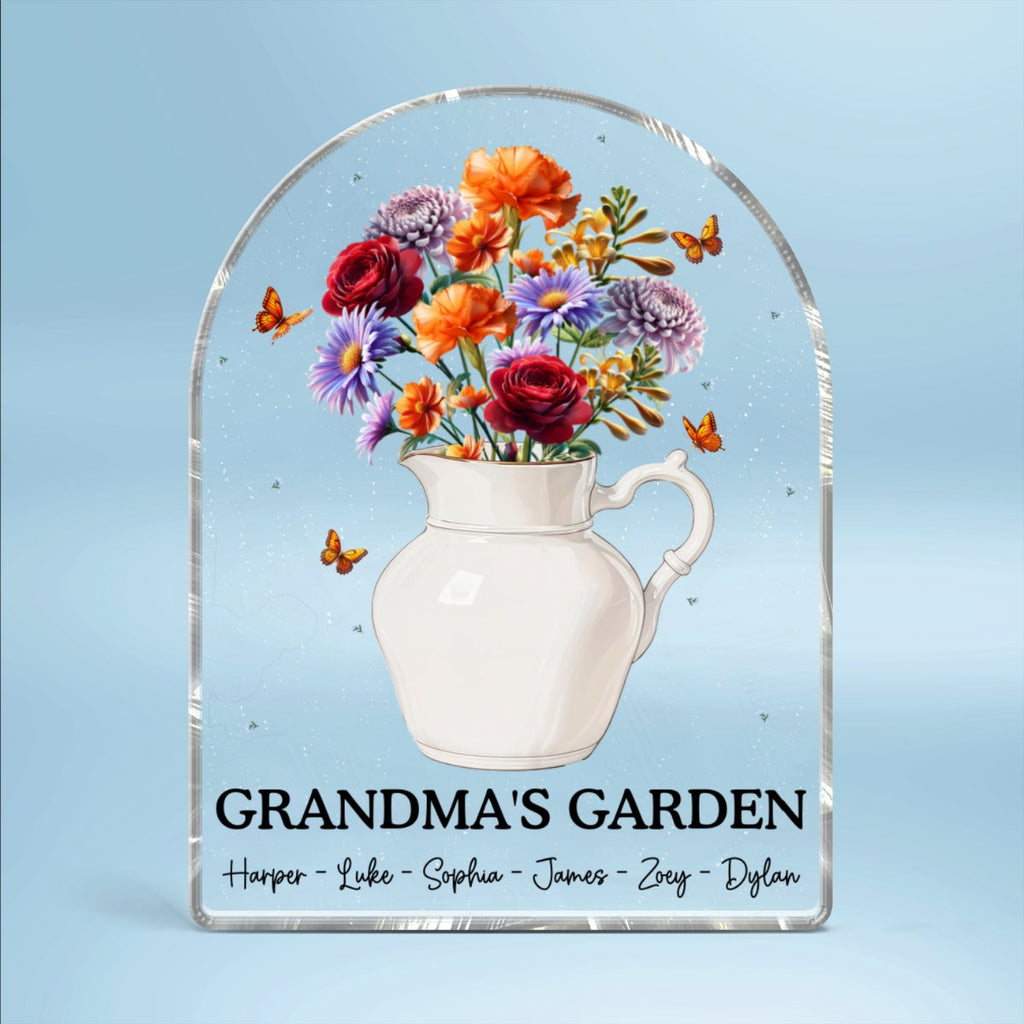 Grandma's Garden 3D Effect Birth Month Flower Vase Personalized Acrylic Block Plaque, Gift For Grandma