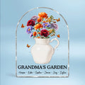 Grandma's Garden 3D Effect Birth Month Flower Vase Personalized Acrylic Block Plaque, Gift For Grandma